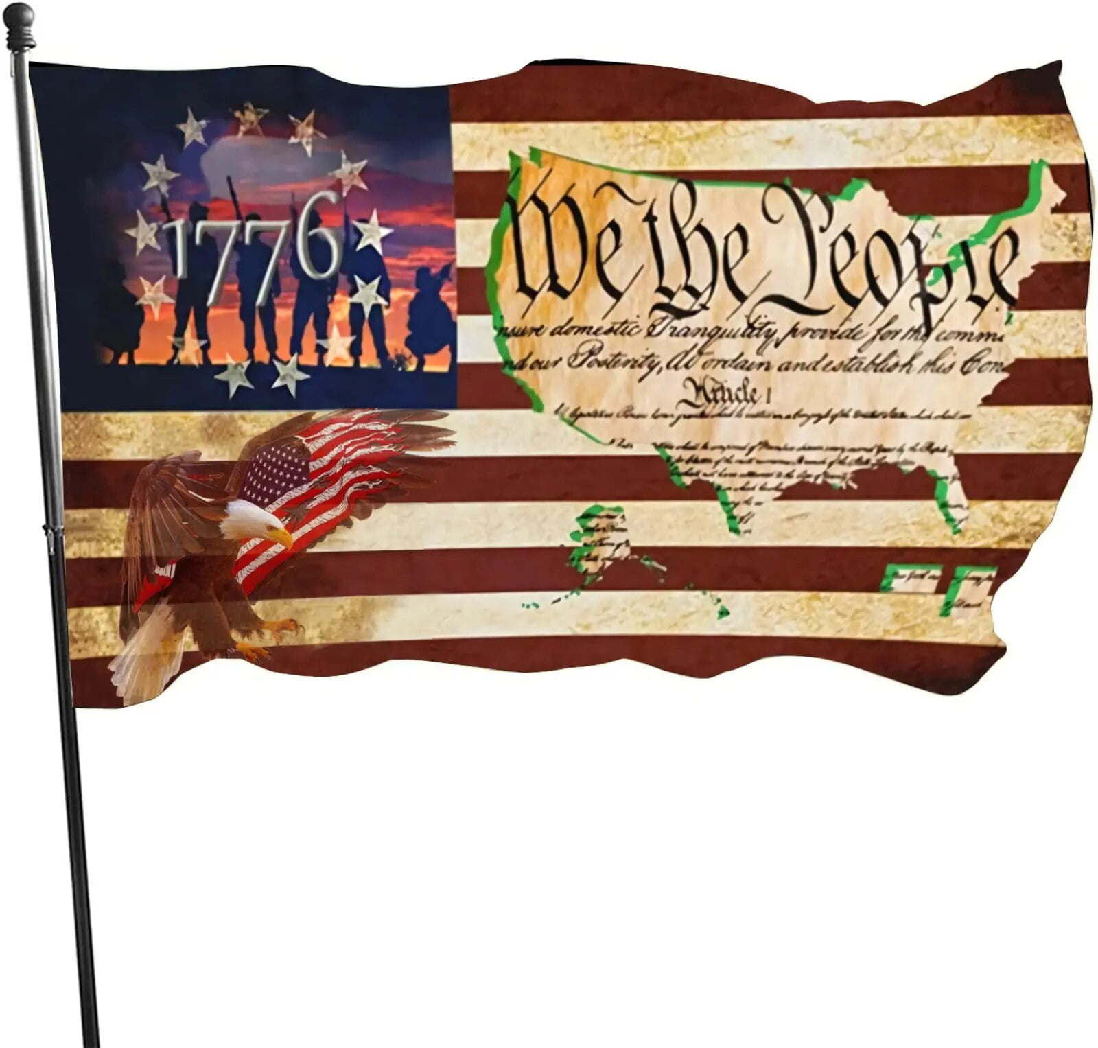 We The People 1776 Vintage USA Flag Garden Brass Buttonhole Flag Home