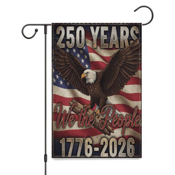 We The People 250 Years 1776-2026 Eagle Garden Flag, Vintage US Flag Burlap Yard Decor