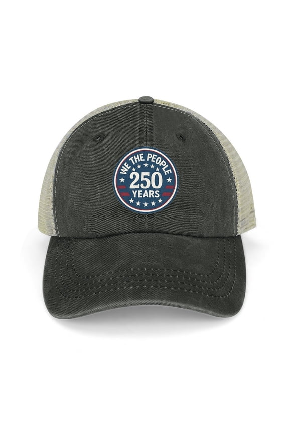 We The People 250 Years Black Adjustable Trucker Baseball Cap for Men Women, Mesh Snapback Hat