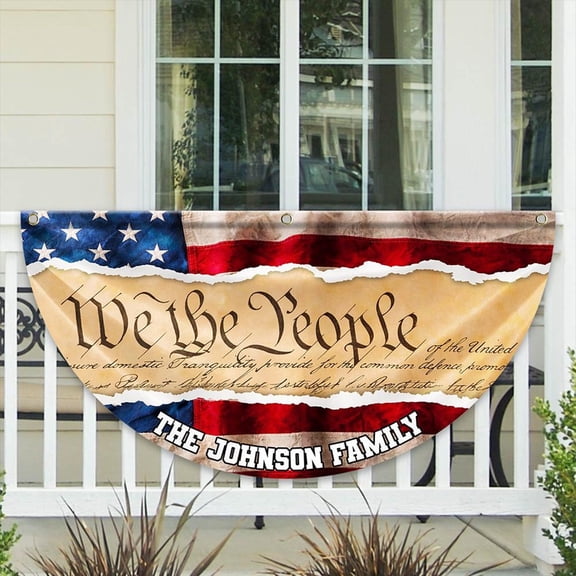 We The People Flag, America 250 Non-Pleated Fan Flag, Personalized Patriot Semi Circle Flag