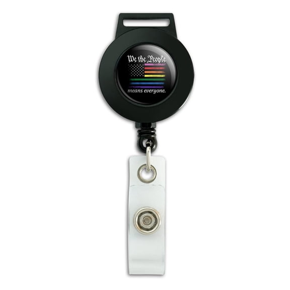 We The People Flag Pride Lanyard Retractable Reel Badge ID Card Holder