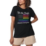 We The People Flag Pride Womens Loose Fit Graphic T-Shirt   Casual Short Sleeve