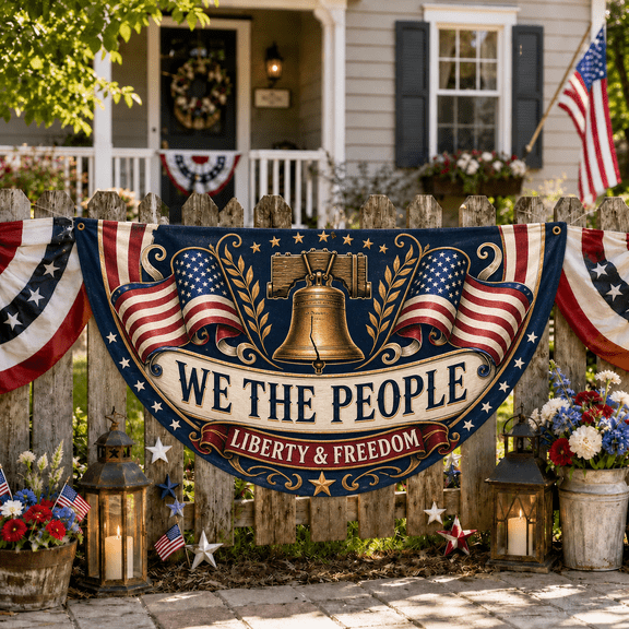 We The People Freedom Banner Patriotic Semicircle Door Decor for July 4th