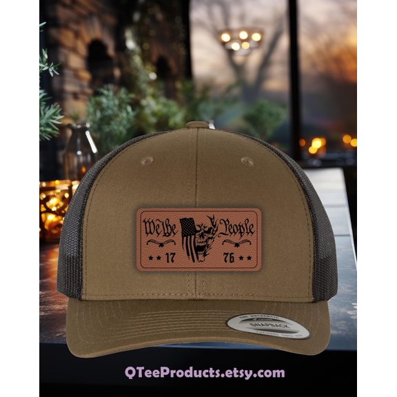 We The People Leather Patch Trucker Hat: Patriotic USA Cap