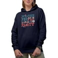 thumbnail image 1 of We, The People, Like to Party, Retro 4th of July Gift, Navy Blue Hooded Sweatshirt or Hoodie, 2XL, 1 of 5