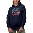 thumbnail image 1 of We, The People, Like to Party, Retro 4th of July Gift, Navy Blue Hooded Sweatshirt or Hoodie, Large, 1 of 5