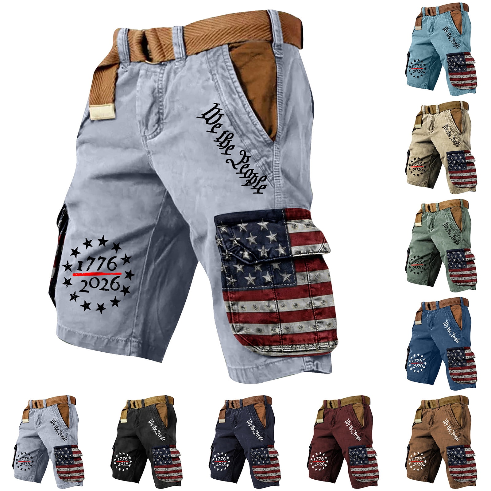 We The People Script Cargo Shorts with 1776 To 2026 Badge and Relaxed ...