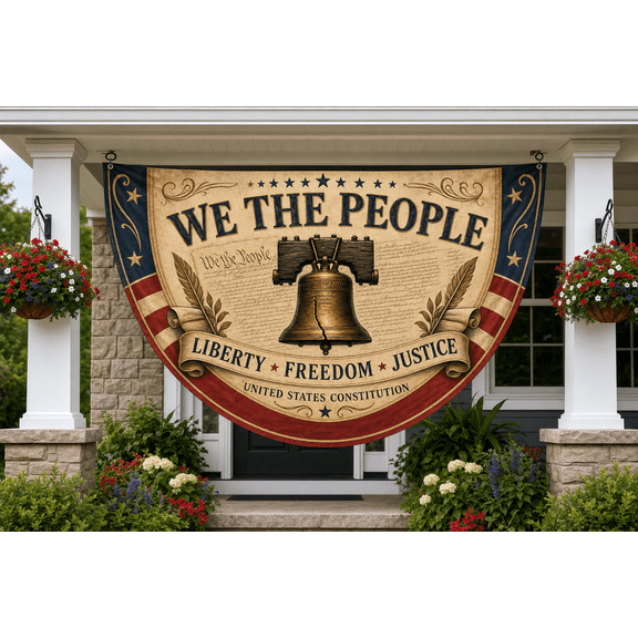 We The People Semicircle Flag Patriotic Liberty Bell Porch Banner Gift