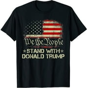 SASSALILLY We The People Stand With Donald Trump 2024 American Flag T-shirt Casual Graphics Tops Summer Gift Tee Black Small