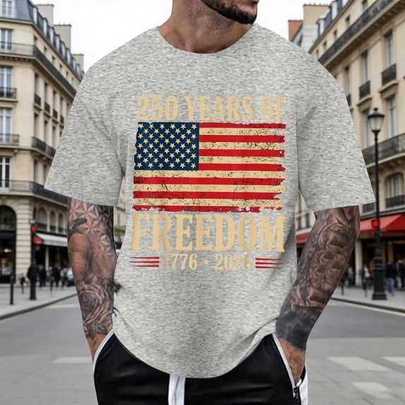 We The People T Shirt Short Sleeve Crewneck T-shirts USA Anniversary Celebration Everyday Easy Mens Graphic Tees Grey XXL