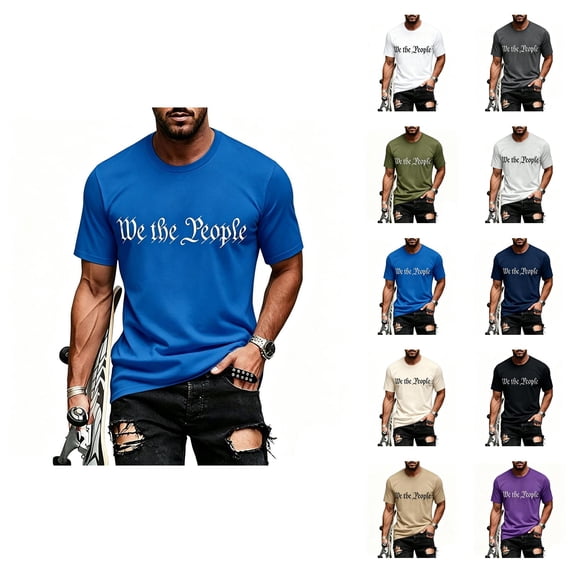 We The People T Shirt for Men Summer Short Sleeve Crewneck Loose 4th of July Shirts Patriotic T-Shirts