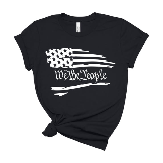 We The People Tattered Flag Gothic Script Patriotic Black Shirt Men Women