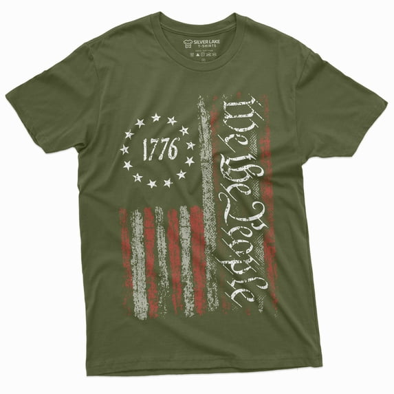 We The People Tee Shirt 1776 Independence Day 4Th Of July Usa Graphic Flag Print T-Shirt (Medium Military Green)