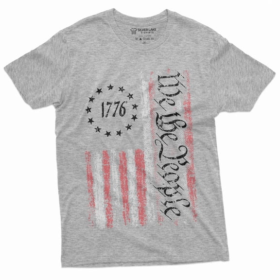 We The People Tee Shirt 1776 Independence Day 4Th Of July Usa Graphic Flag Print T-Shirt (Small Gray)