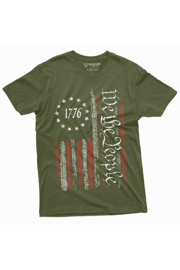 We The People Tee Shirt 1776 Independence Day 4Th Of July Usa Graphic Flag Print T-Shirt (X-Large Military Green)