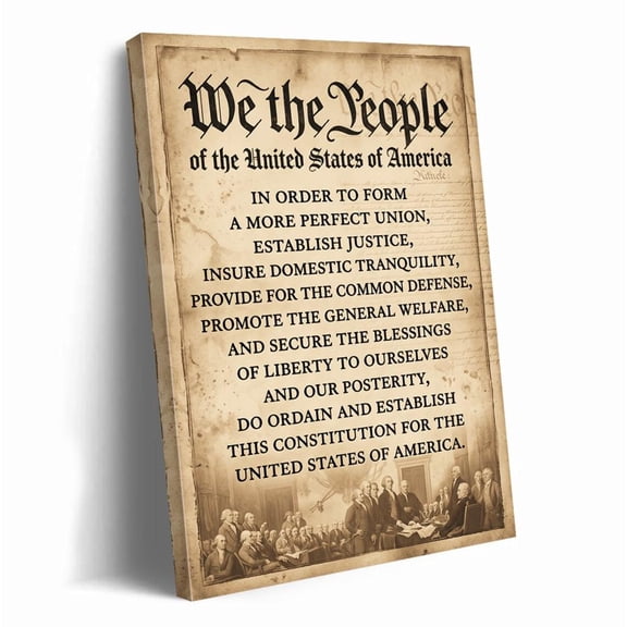 We The People Us Constitution Preamble Wall Art Vintage Arts Historical American Document Decor For Living Room Office Home, Unframed Paper Print