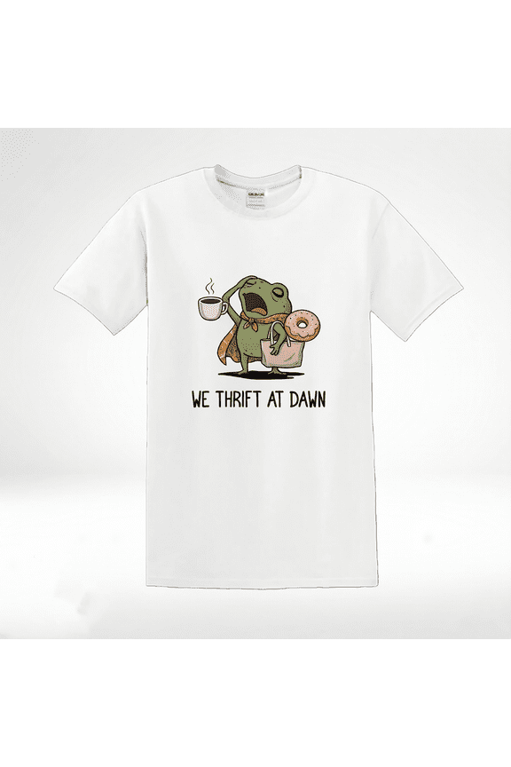 We Thrift At Dawn Funny Thrifting Frog Graphic T-Shirt