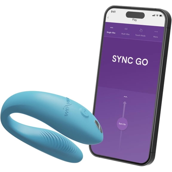 We-Vibe Sync Go, App-Controlled Couples Vibrator with Clitoral Vibration & Travel Case - Turquoise