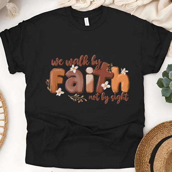 We Walk by Faith Not by Sight T-Shirt | 2 Corinthians 5:7 Christian Tee, Black, Size 2XL