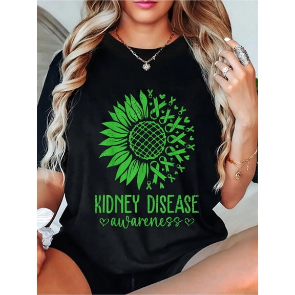We Wear Green Ney Disease Awareness CKD Month T-Shirt Casual Short Sleeve Shirt 100% Cotton