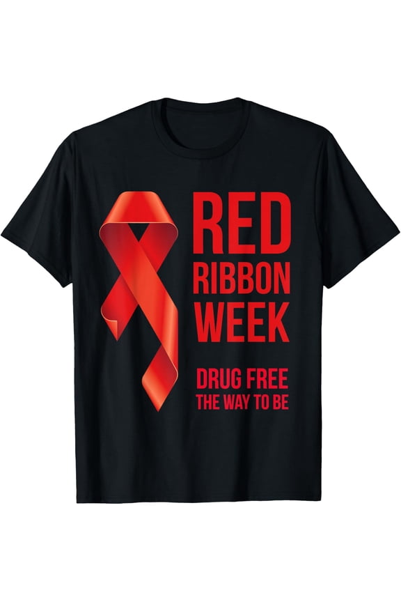 We Wear Red Red Ribbon Week Awareness October Drug Free T-ShirtMen and women, Black T-shirt, size: Extra large S-4XL