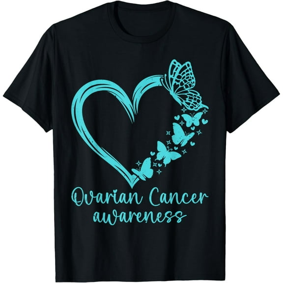 We Wear Teal Ovarian Cancer Awareness Month T-ShirtMen's and women's gift, black and white T-shirt, size: Extra large S-4XL