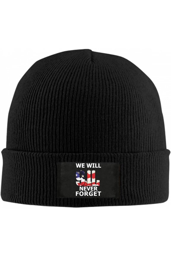 We Will Never Forget 911 Beanie Hat for Women Men Winter Hat Cuffed Winter Beanie Warm Skull Cap Plain Knit Hat Cap