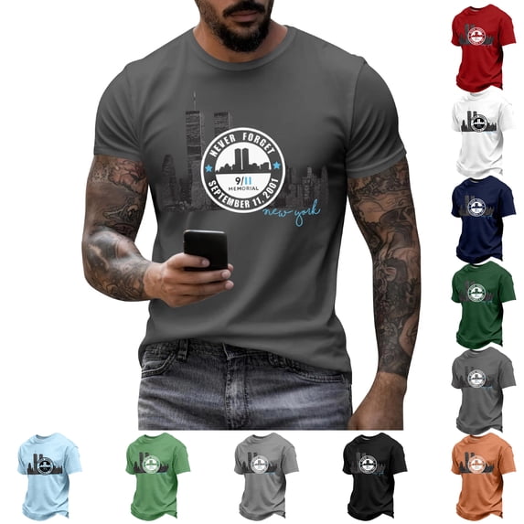 We Will Never Forget 911 Mens Shirts 9/11 25th Anniversary Shirt Memorial Day Patriotic Vintage T-Shirt Gray XL