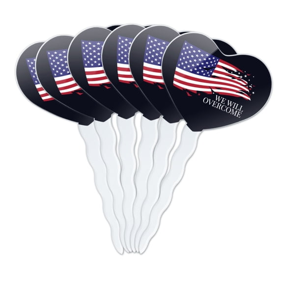 We Will Overcome Flag Stars USA America Heart Love Cupcake Picks Toppers Decoration Set of 6