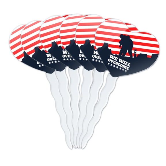 We Will Overcome USA Soldiers First Responders Police Firefighter America Heart Love Cupcake Picks Toppers Decoration Set of 6