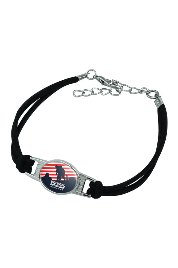 We Will Overcome USA Soldiers First Responders Police Firefighter America Novelty Suede Leather Metal Bracelet