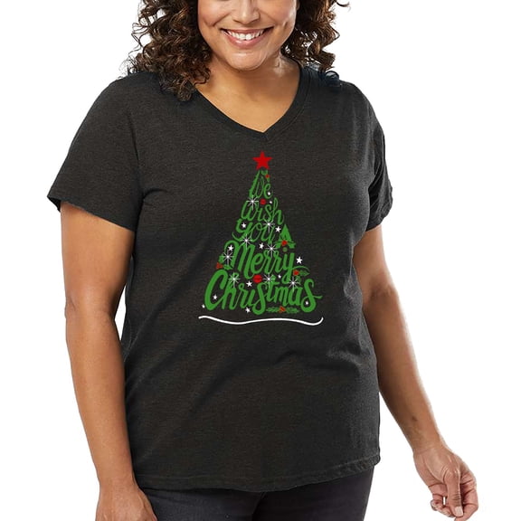 We Wish You A Merry Christmas - Women's Plus Size Word Art V-Neck