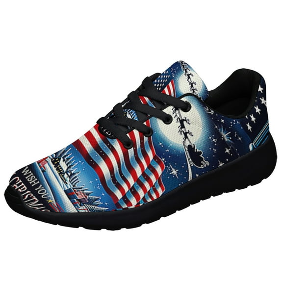 We Wish You Ameri ChriStas Santa American flag Shoes Sneakers for Women Men Black Size 10