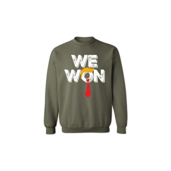 "We Won" Graphic Unisex Sweatshirt for Women & Men - Funny USA-Made Crewneck, Adult Casual Pullover - Sand
