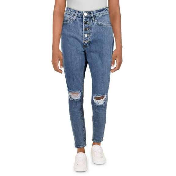 We Wore What Womens Danielle Distressed High Rise Straight Leg Jeans