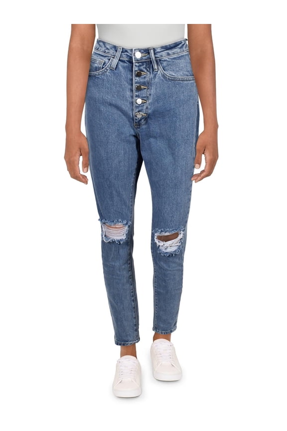 Womens Danielle Distressed High Rise Straight Leg Jeans