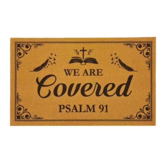 We are Covered Psalm 91 Welcome Mat – Christian Doormat – 30" x 18" Faux Coir with Non-Slip Rubber Backing, Waterproof, Durable, Indoor & Outdoor Use