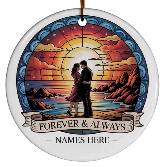 We are Married Christmas Ornament Gift, Romantic Sunrise/Sunset Sea Beach Christmas Ornament for Mr Mrs Groom & Bride Married Engaged