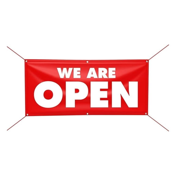 We are Open Banner Sign, 13 oz Heavy Duty Waterproof We are Open Vinyl Banner with Metal Grommets, Large 3x6ft, Made in USA (36" x 72")