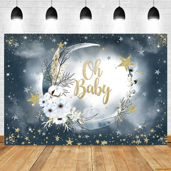 We are Over The Moon Baby Shower Backdrop Twinkle Clouds Birthday Party r Photography Background Photo Studio