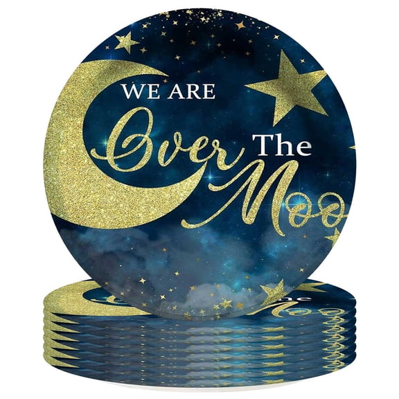 We are Over The Moon Baby Shower Paper Plates Birthday Party Supplies Decorations 8pcs Tableware Disposable Dinnerware