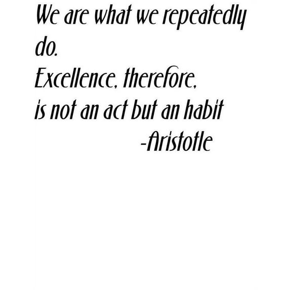 We are what we repeatedly do. Excellence therefore is not an act but a habit Quote - Home Room Wall Decal Vinyl Wall 10x14 Inches