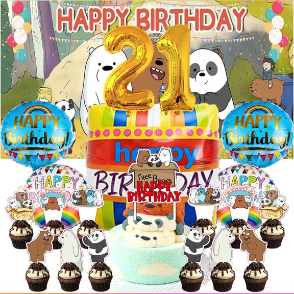 We bare bears Party Supplies Decor 21th Kit Balloons Birthday Cake Topper Banner Backdrop Decorations