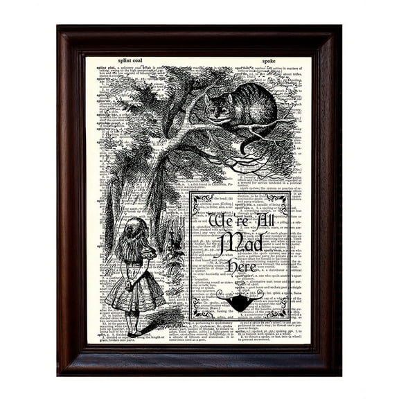 We're All Mad Here - Dictionary Art Print Printed On Authentic Vintage Dictionary Book Page - 8 x 10.5