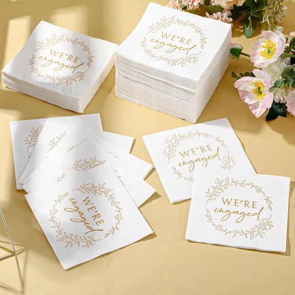 We're Engaged Napkins Gift 3 Ply Disposable Paper Engagement Cocktail Napkins for Wedding Party Beverage Dinners Cake Tableware Decorations