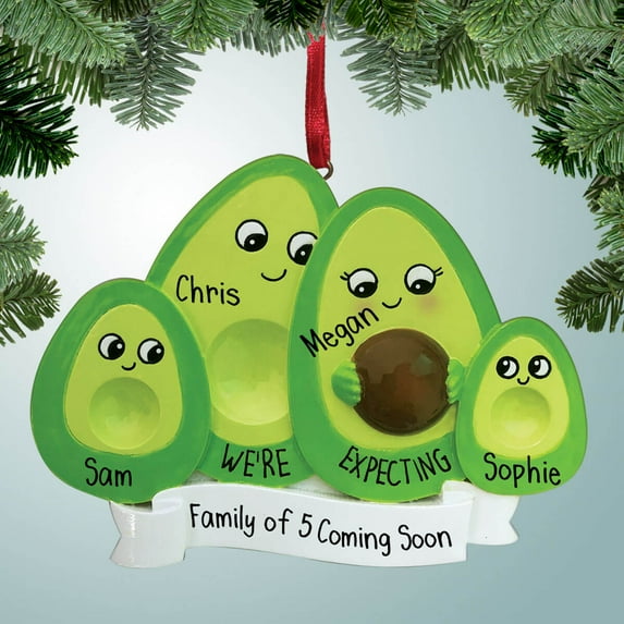 We're Expecting Avocado Family - 4 - Pregnant - 3rd Baby - Growing Family - Mother - Mom - Personalized Christmas Ornament - Great Gift Ideas