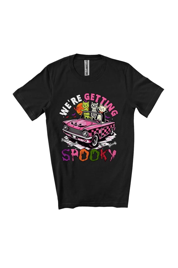 We're Getting Spooky; Joyful Halloween Costume Zombie Mummy Kitten On Car; Animal Lover Unisex T-Shirt