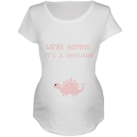 We're Hoping It's A Dinosaur Girl White Maternity Soft T-Shirt - Small