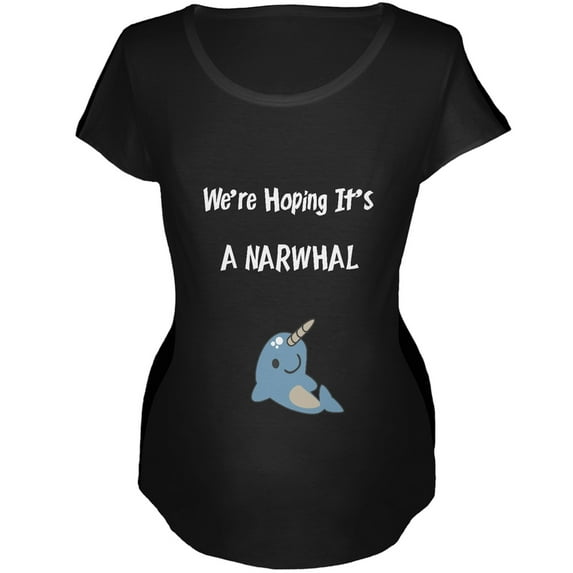 We're Hoping It's A Narwhal Black Maternity Soft T-Shirt - 2X-Large