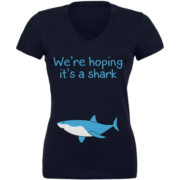 We're Hoping It's A Shark Juniors V-Neck T Shirt Navy 2XL